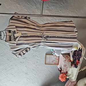NWT Japna Short Sleeve Striped Button Front Cotton Dress. Size Small.